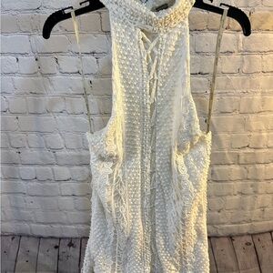 Gimmicks by BKE Cream Ribbed Tie Front Tank Top